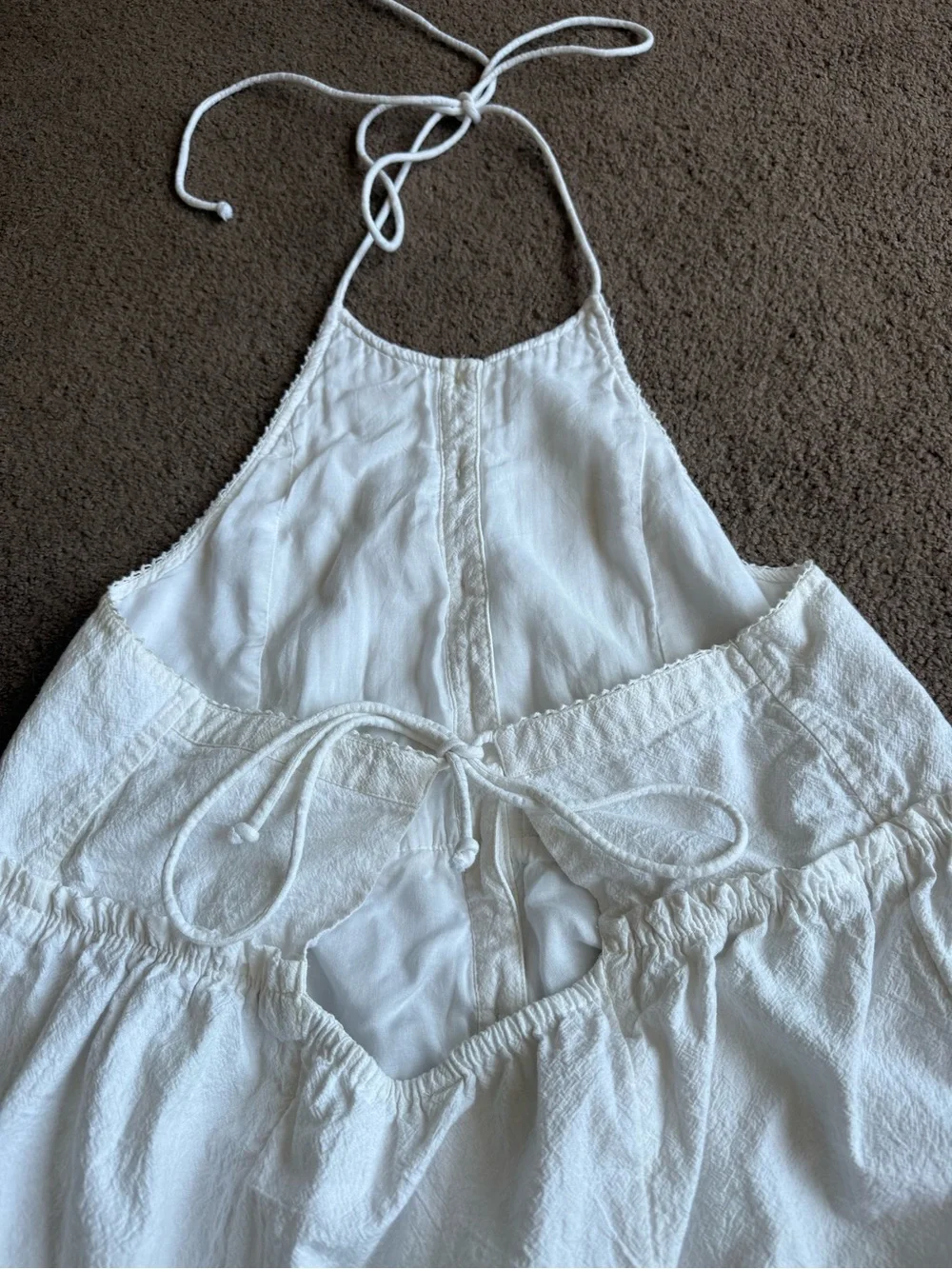 Free People White Halter Tie Tiered Button-Front Dress